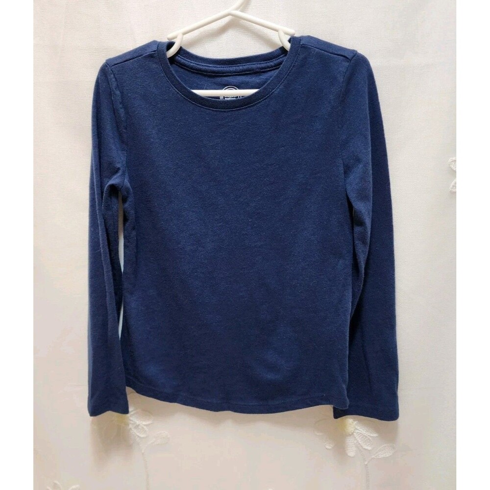 WONDER NATION GIRLS 4-5 XS/XCH DARK BLUE LONG SLEEVE SHIRT SIMPLE PLAIN SOLID